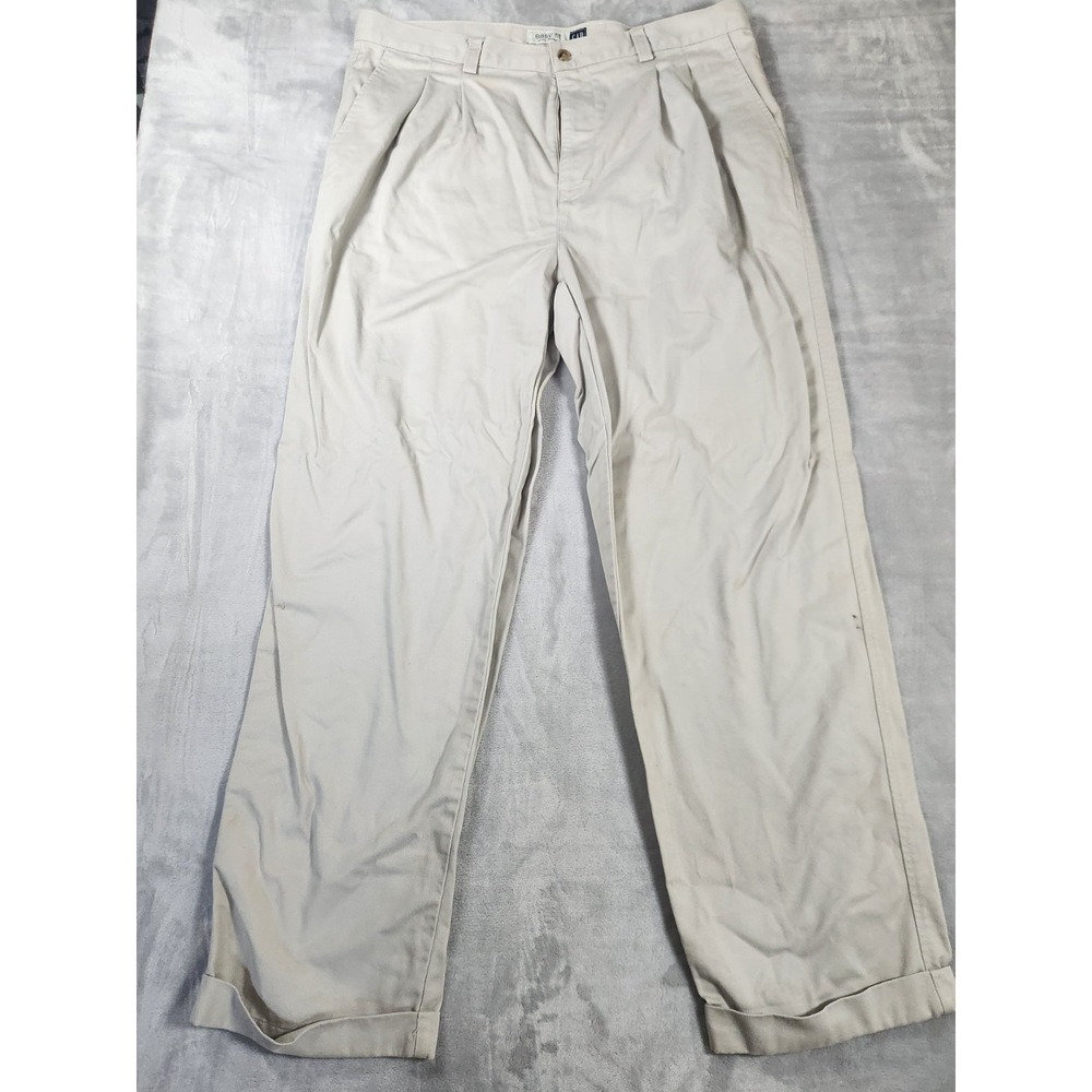 GAP Easy‎ Fit Pleated Khaki Pants 38x32 100% Cotton Wrinkle Resistant Bone VTG